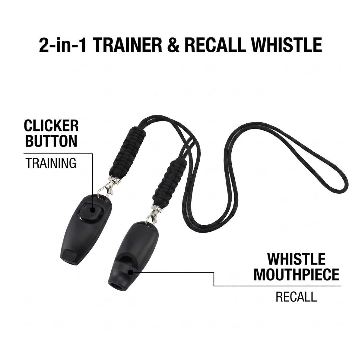 Set de formation 2 en 1 avec sifflet et clicker pour chiens, noir, avec bracelet de poignet, clicker et sifflet pour rappel, accessoire pour la formation des chiots et des chats, pour l