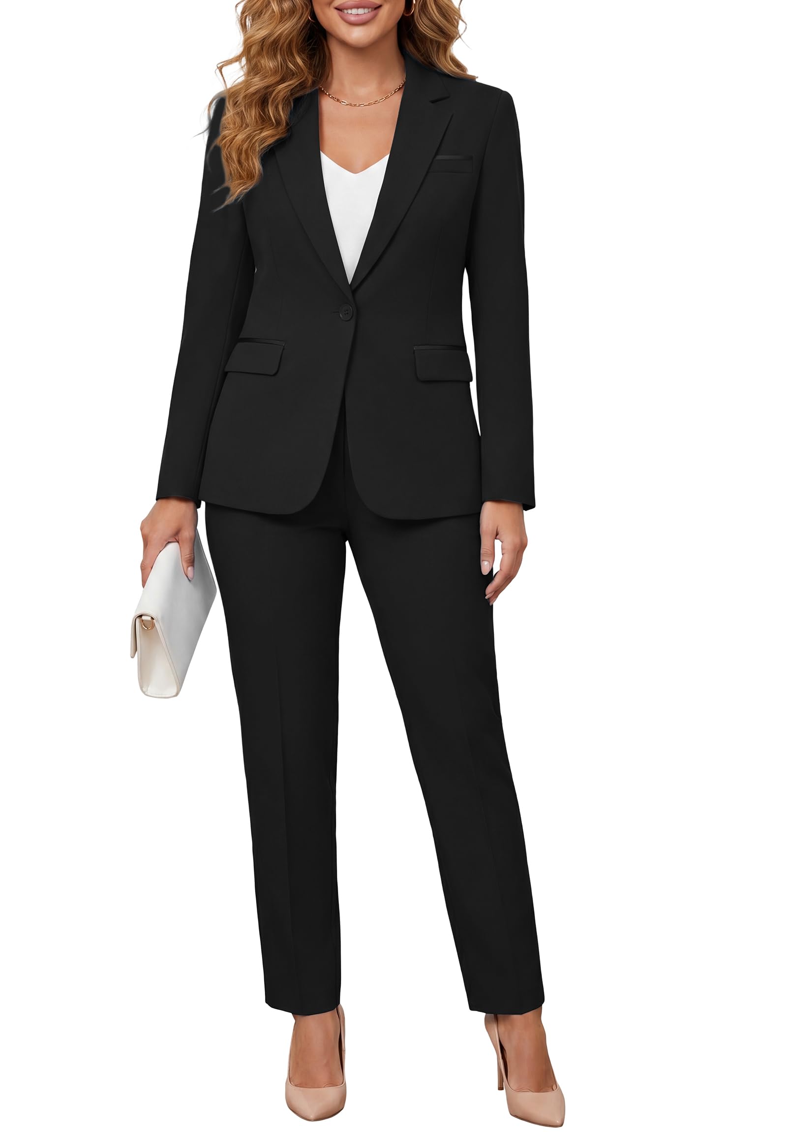 Kelyaa Conjunto de 2 Piezas para Mujer con Muescas, un botón, Corte Estrecho, para Negocios, Oficina, Trabajo, Esmoquin