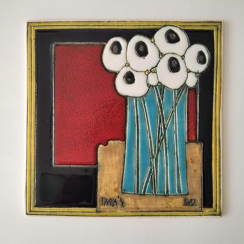 Miniatura 6 de Wall Tiles, Art Plates, Tiles for Wall, Pottery Tile, Wall Hanging, Handmade Tiles, Living Room Decor, Tiles with Flowers