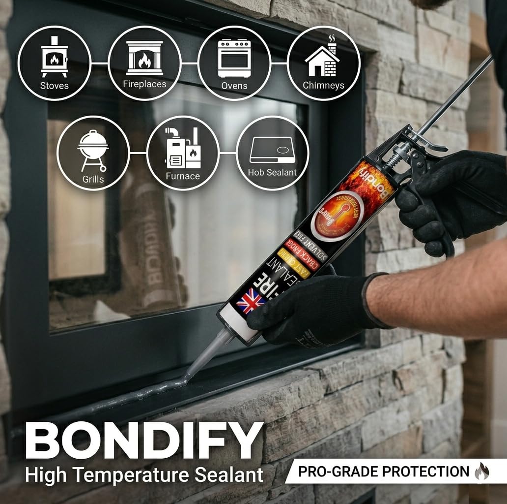 Sigillante Refrattario Nero Fino a 1500° Silicone Alte Temperature 3 PZ SENZA SOLVENTI Sigillanti per Caminetto e Forno, Malta Cemento Refrattario per Barbecue, Stufe, Caldaie Piani Cottura