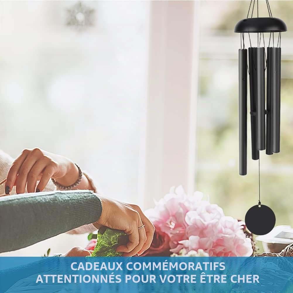 Carillons a Vent Exterieur, Victop 80cm Memorial Carillon a Vent Grand Ton Profond, 5 Tubes en Aluminium Creux Pleasant Melody Retro Decor pour Jardin, intérieur, Cour, décoration de la Maison