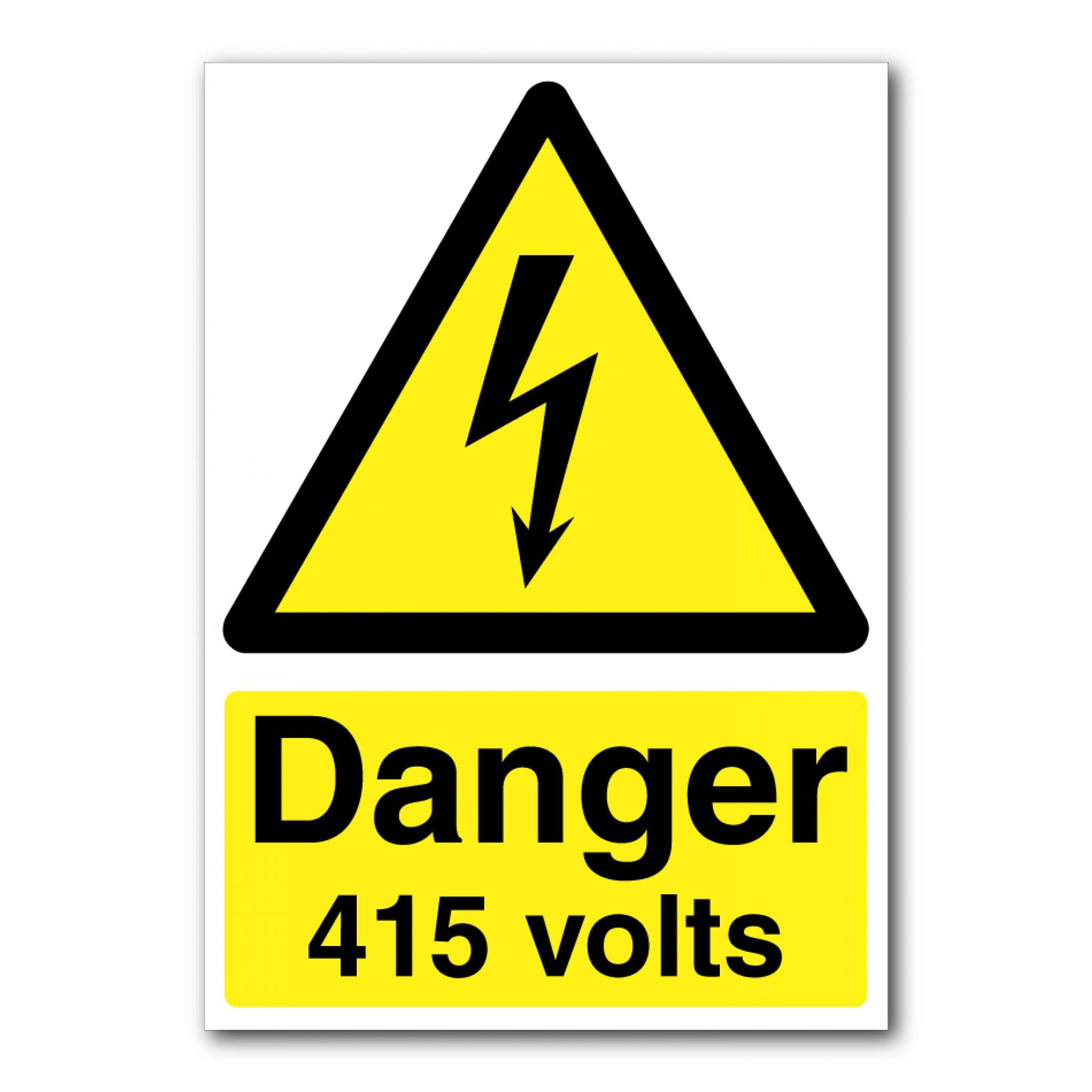 Danger 415 Volts Sign, 12x8 Metal Tin Sign, medium voltage hazard warning for power distribution rooms and electrical equipment.