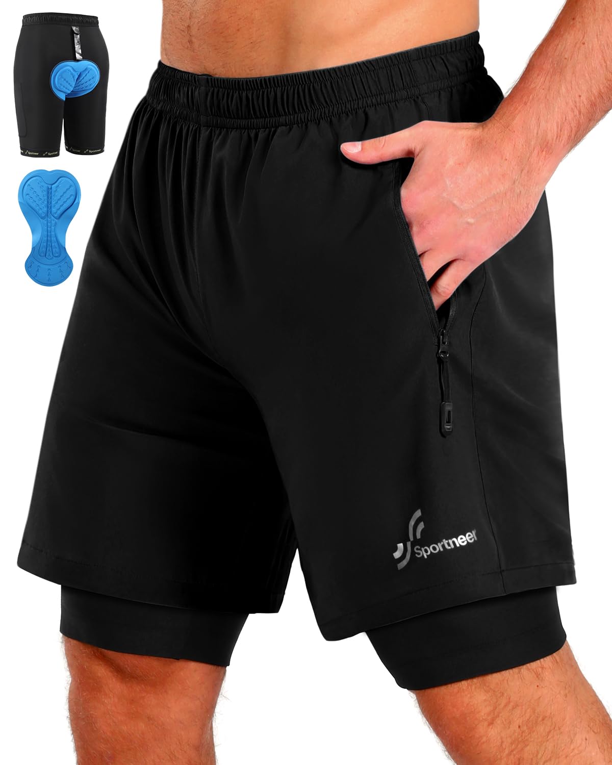 Sportneer Fahrradhose Herren MTB Hose Radlerhose Herren Radhose Mountainbike Hose mit 3D Sitzpolster Radhose Fahrradhose, M-3XL