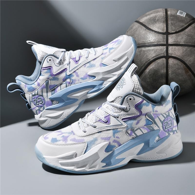Męskie oddychające buty do koszykówki z amortyzującą przyczepnością Trwałość Modne codzienne sportowe(Blue,41 EU)