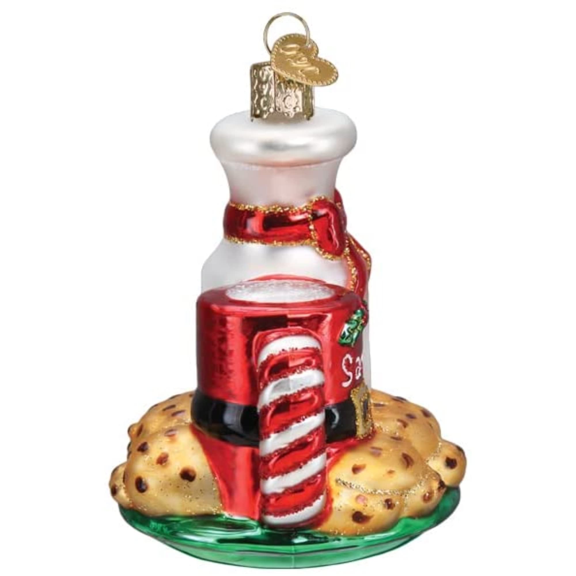 Old World Christmas Ornamento soplado de Cristal con Leche y Galletas de Papá Noel para árbol de Navidad