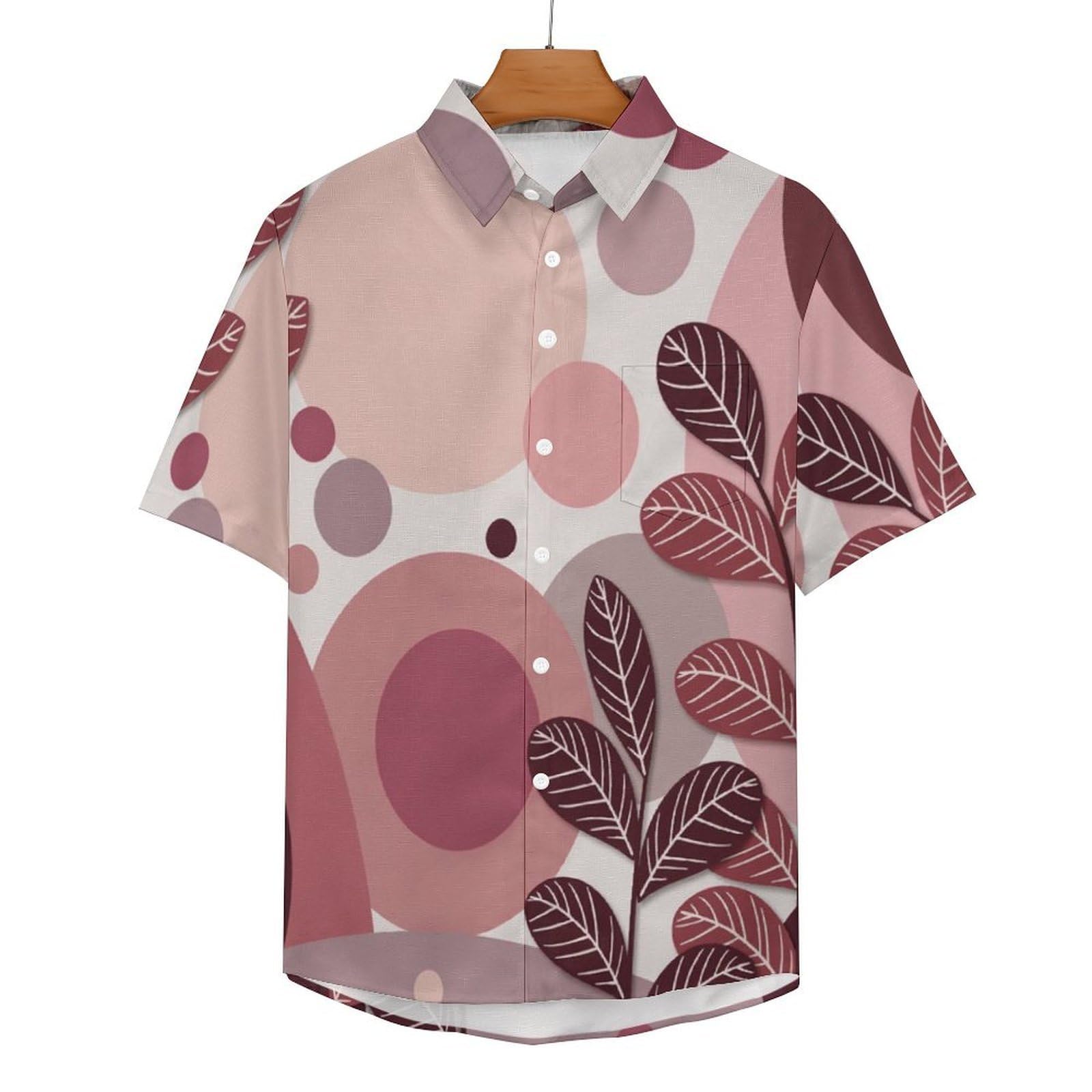 Camicie da Uomo a Maniche Corte con Stampa della Foglie Geometriche Disegno Semplice A Mano, Casual Leggere Bottoni Camicia con Tasca Frontale, per Vacanze Spiaggia Estate