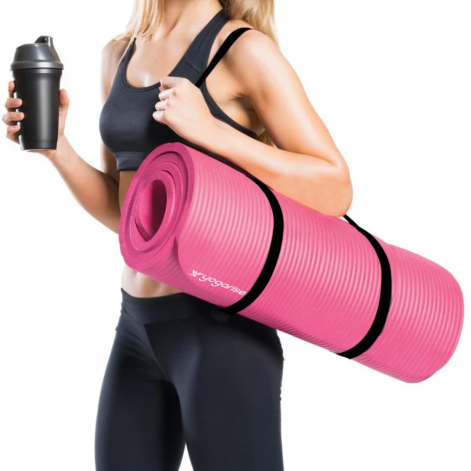 Yogarise 13mm NBR Yoga Mat with Carry Bag & Strap for Men and Women, Non-Slip Texture, Extra Wide & Thick NBR Exercise Mat For Home Workout, Pilates, Gym & Fitness, Durable, Sweat-Resistant (Pink)