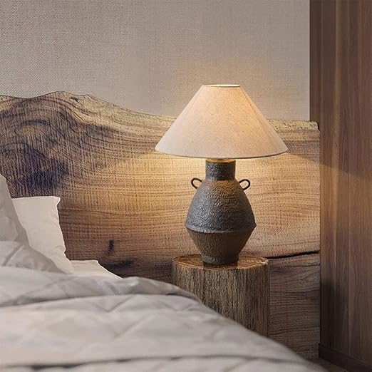 USMJQVZ USMJQVZ 22 inches Orange Ceramic Table Lamp Black Rustic Farmhouse Rough Textured Ceramic Desk Lamp Bedside Nightstand Lamp for Bedroom Home Office Dorm photo 2