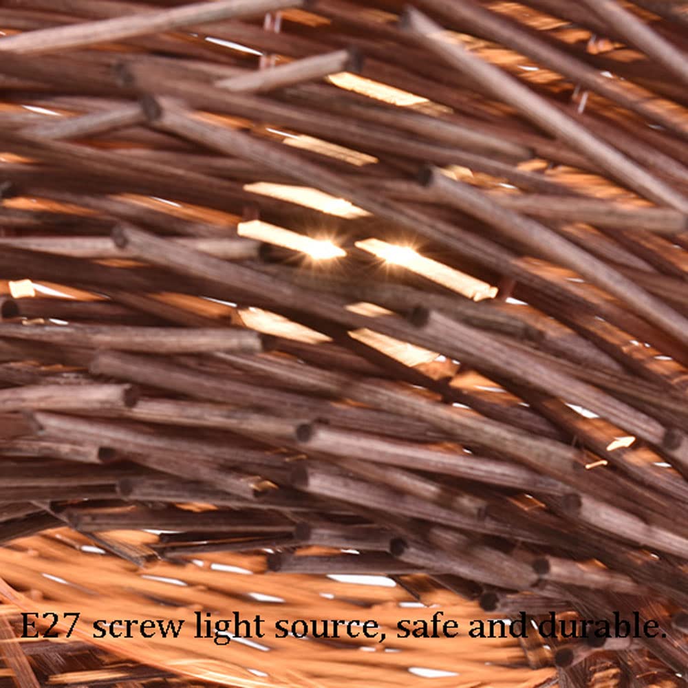 Lámpara Colgante De Mimbre De Bambú Lámpara Colgante De Farol De Bambú, Pantalla Nido De Pájaro Natural Luz De Mimbre De Araña De Decoración con Accesorios para Jardín, Comedor,