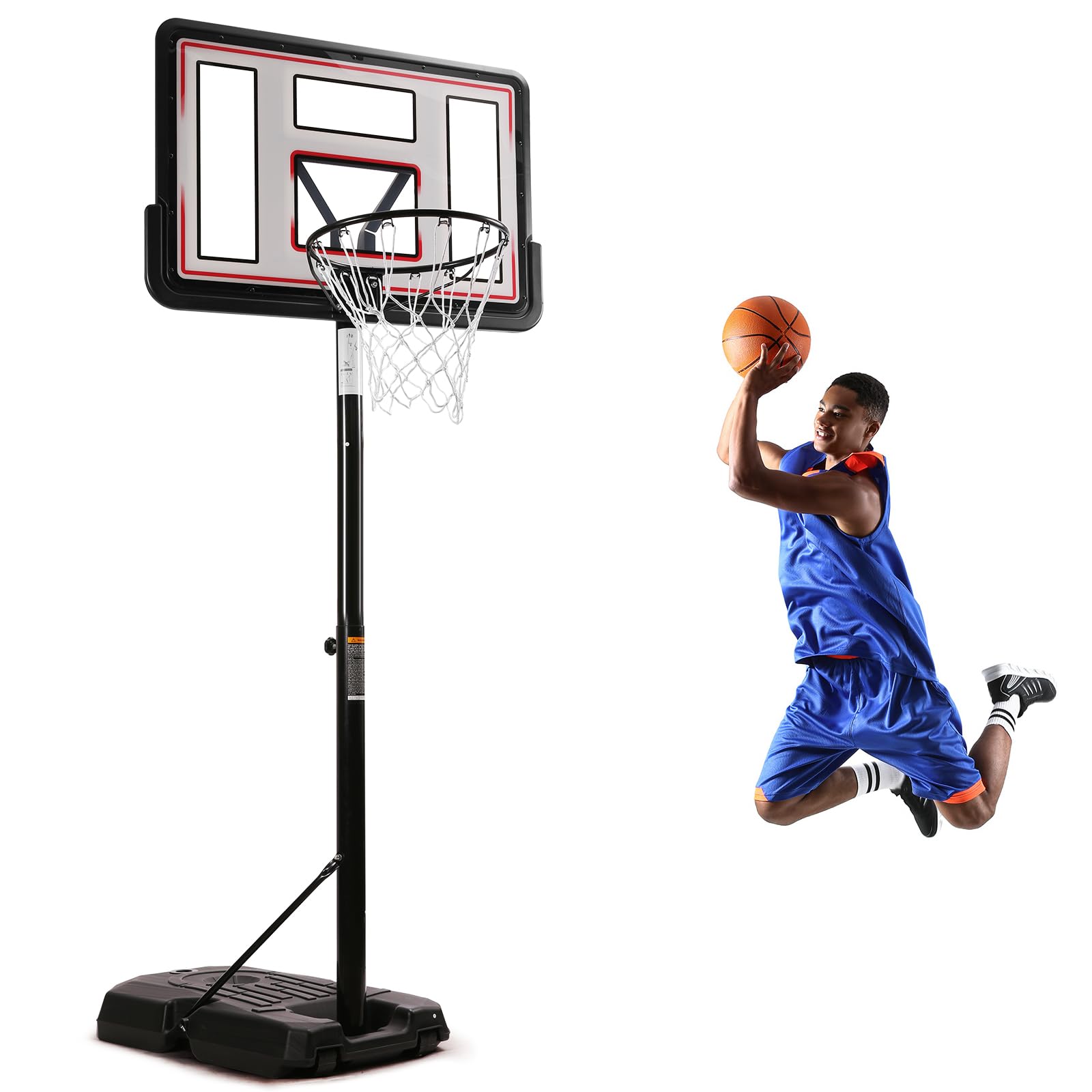 Basketball Hoop Outdoor 6.56 ft-10 ft Adjustable Basketball Goal Portable Basketball Hoop with 44" Shatterproof PC Backboard One Basketball Sandbag Wheels for Teen and Adult