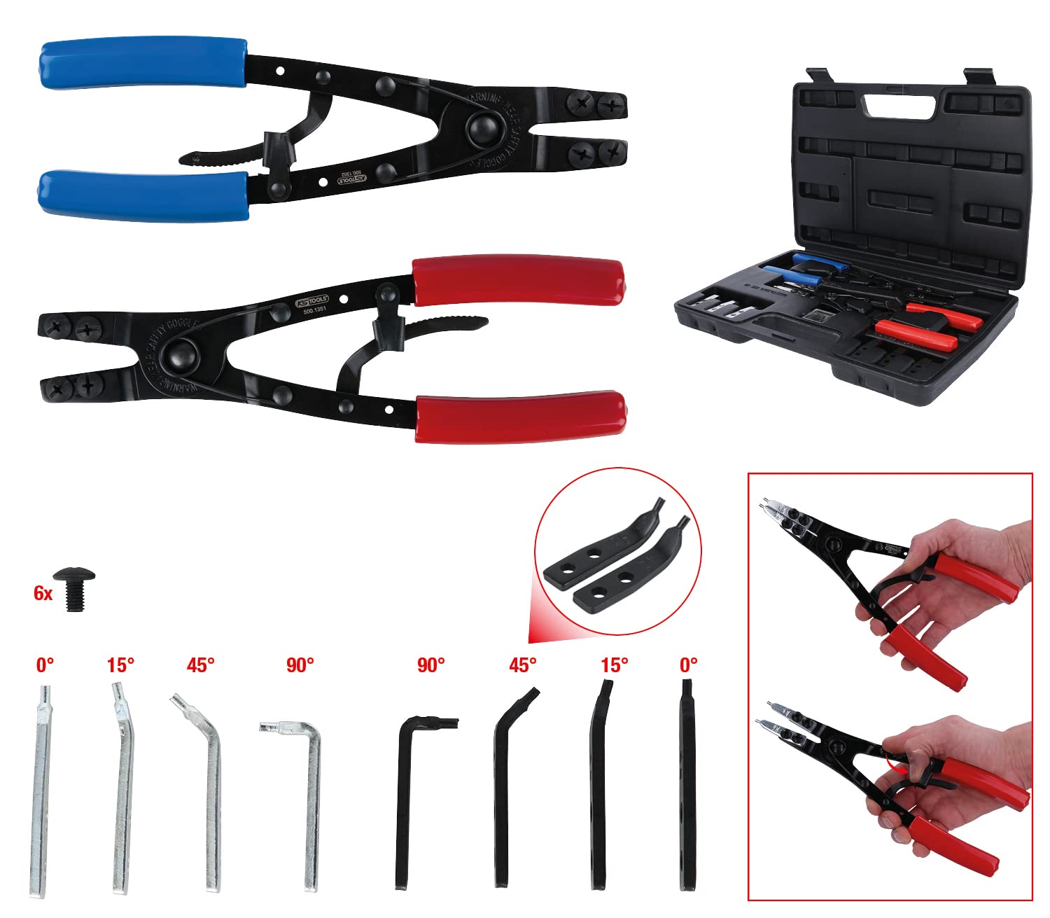 KS Tools 500.1350 - Pack de 20 piezas con alicates para anillos de retención Seeger, con función de carraca