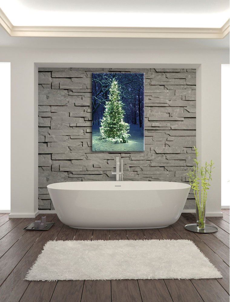 Pixxprint Leuchtender Weihnachtsbaum, Größe: 120x80cm, Leinwandbild, fertig gespannt, Wandbild, Dekoration, Kunstdruck, kein Poster