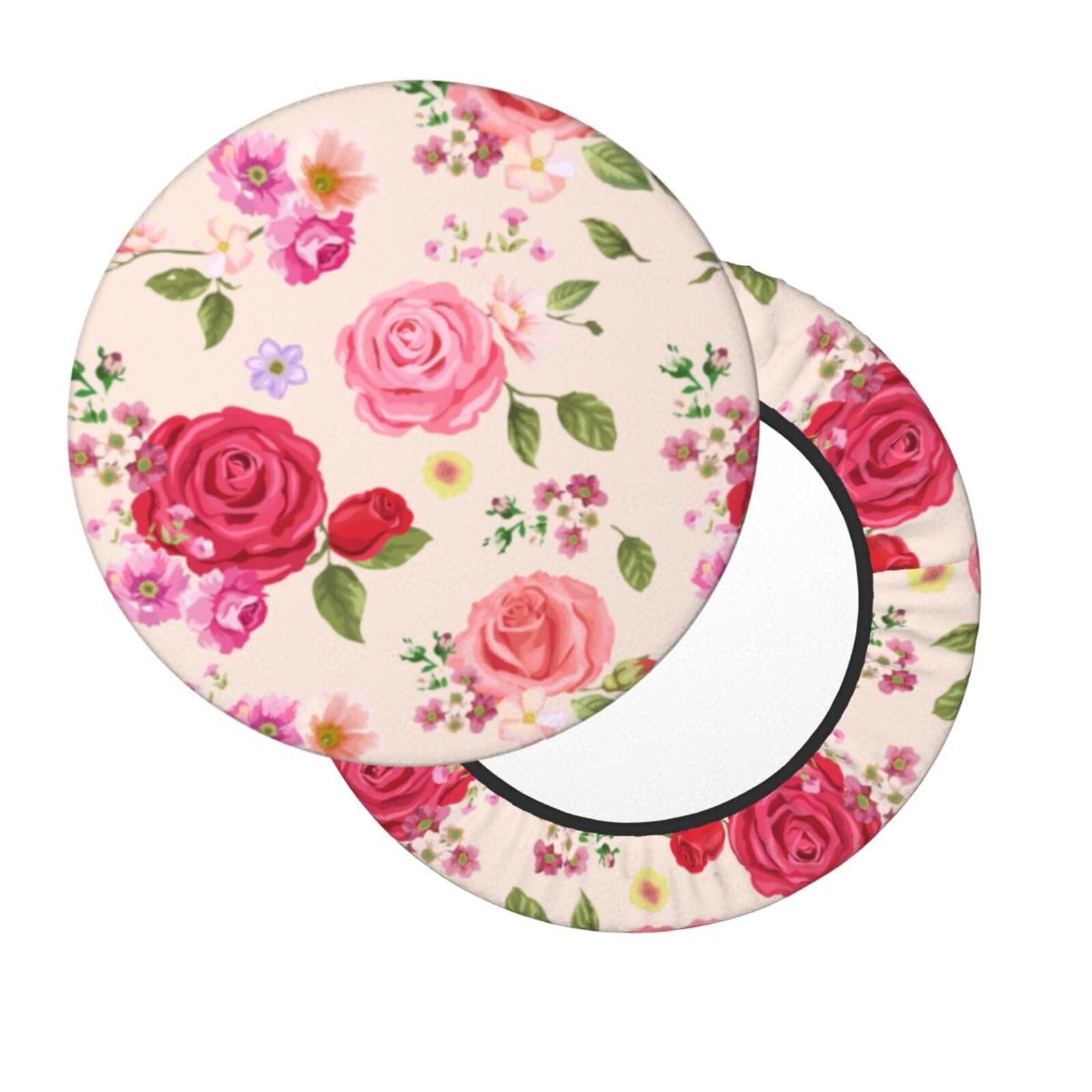 Bar Stool Cover Round,Shabby Chic Rose Floral Elastic Stool Seat Cushion Cover Washable Stool Chair Cover Dustproof Slipcover 14 Inch