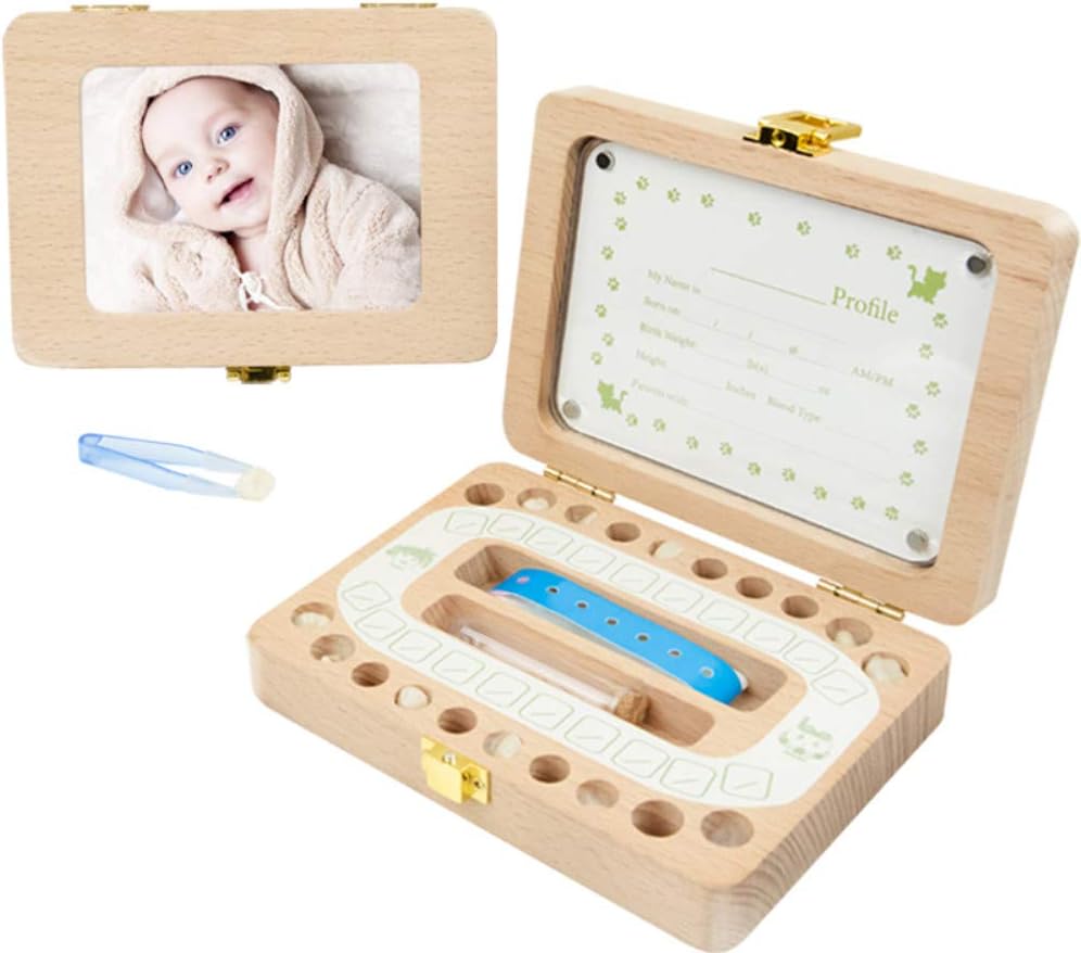 Baby Fairy Tooth Box,Solid Wood Teeth Boxes, Teeth Storage Box, Saver Box for Lost Tooth Children,Kids Keepsake Organizer Gift for Baby Teeth and Hair, Baby Shower& Birthday Gift-Beech Wood Handmade