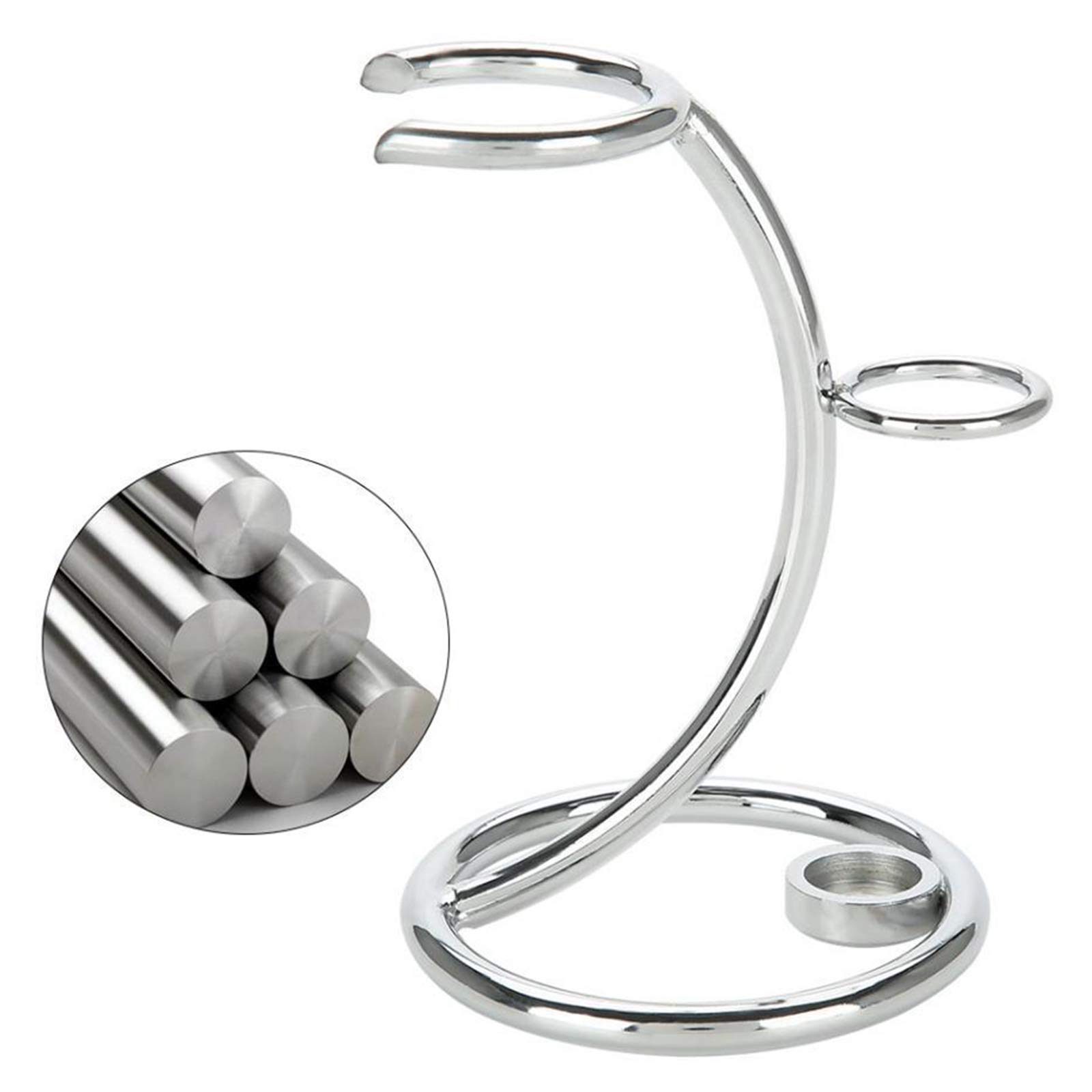 Supporto per Pennello da Barba Acciaio Inossidabile Portatile Supporto Spazzola Pennello Barba Durevole Robusto Supporto di Strumenti per la Rasatura 2 IN 1 per Uomo Domestico e in Viaggio Argento