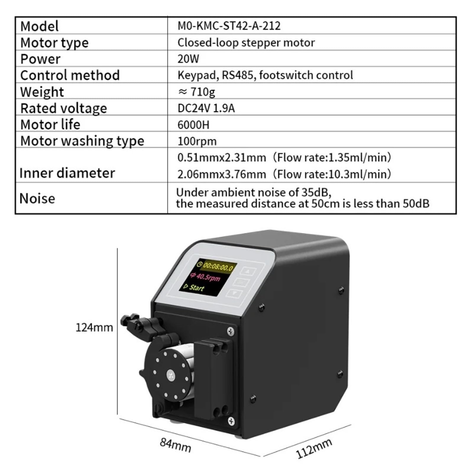 Pompa peristaltica multicanale a basso impulso M0-KMC da 10,3 ml/min Motore ad anello chiuso ad alta precisione da 24 V 0,1-100 giri/min (RS485) for laboratorio(EU)