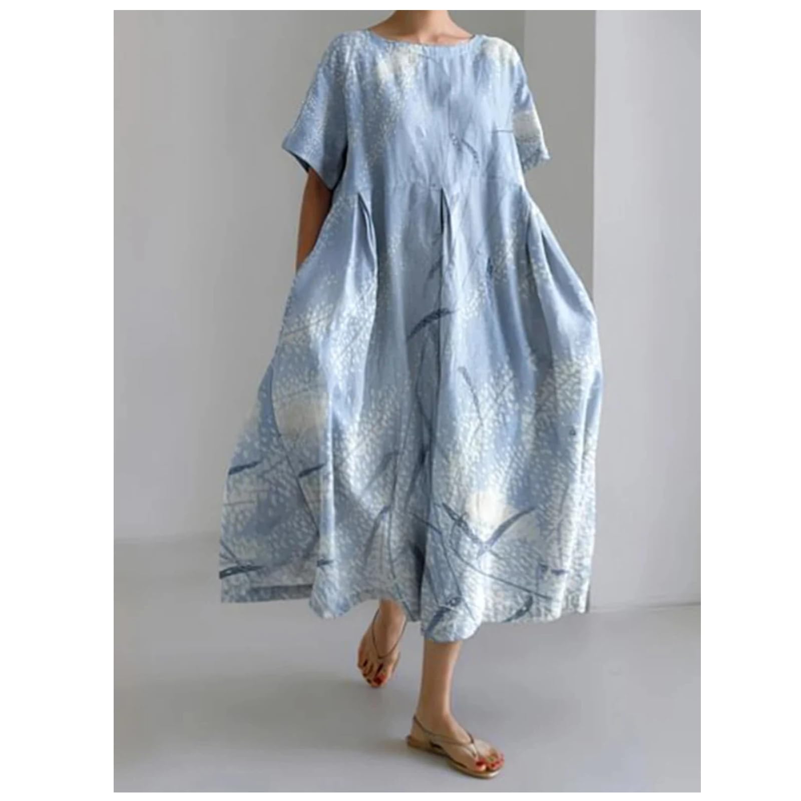 Vestido Largo Casual de Cuello Redondo para Mujer Vestido de Verano con Estampado Street Vacation Vestido de Manga Corta