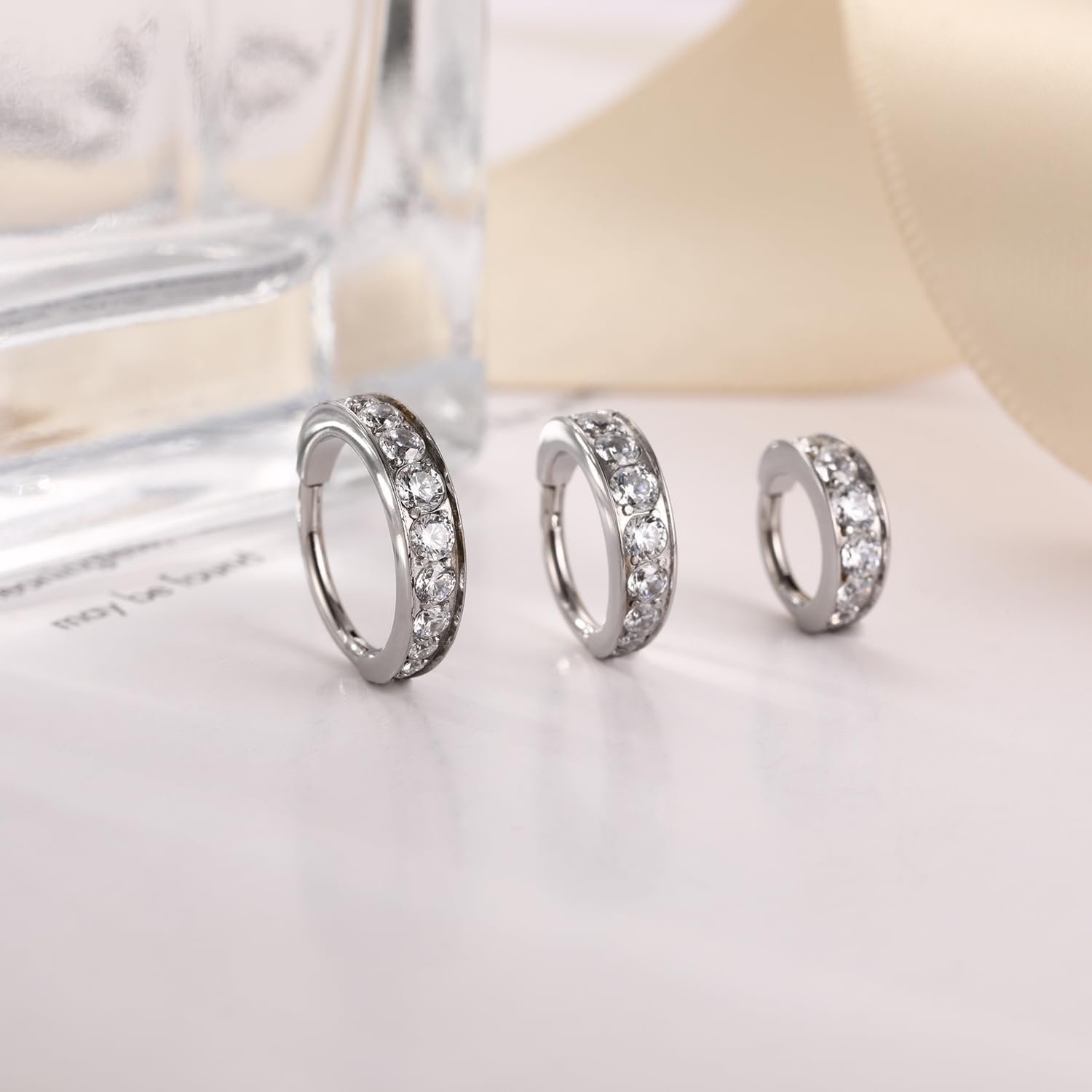 FUNLMO 316L Surgical Steel Cube Zircon Nose Ring Hoop Cartilage Helix Conch Rook Daith Piercing Jewelry Septum Ring for Sensitive Skin - Image 3