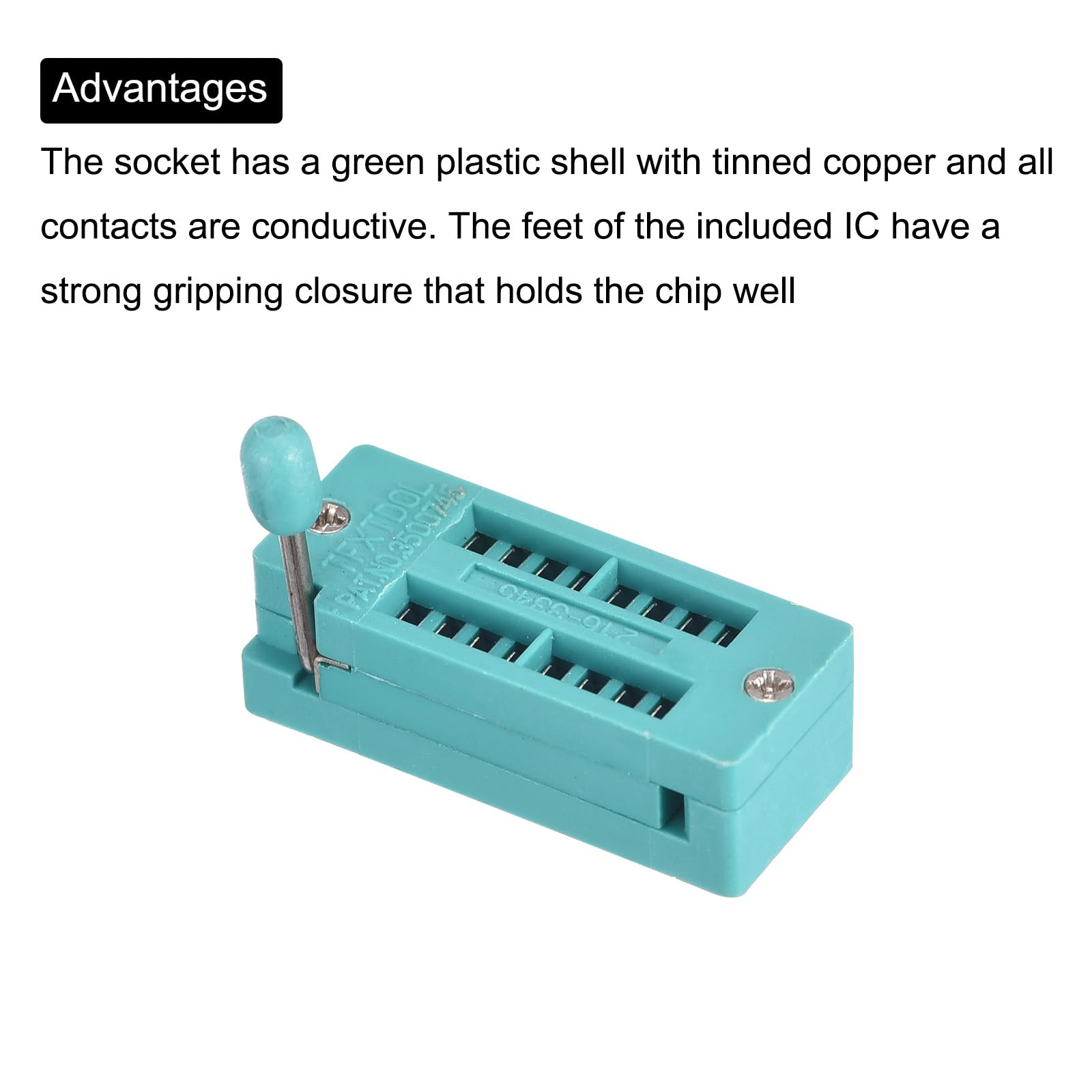 PATIKIL 18-Pin ZIF IC Test Socket (2 Pack) - 2.54mm Pitch For Programming Microchips & Breadboards