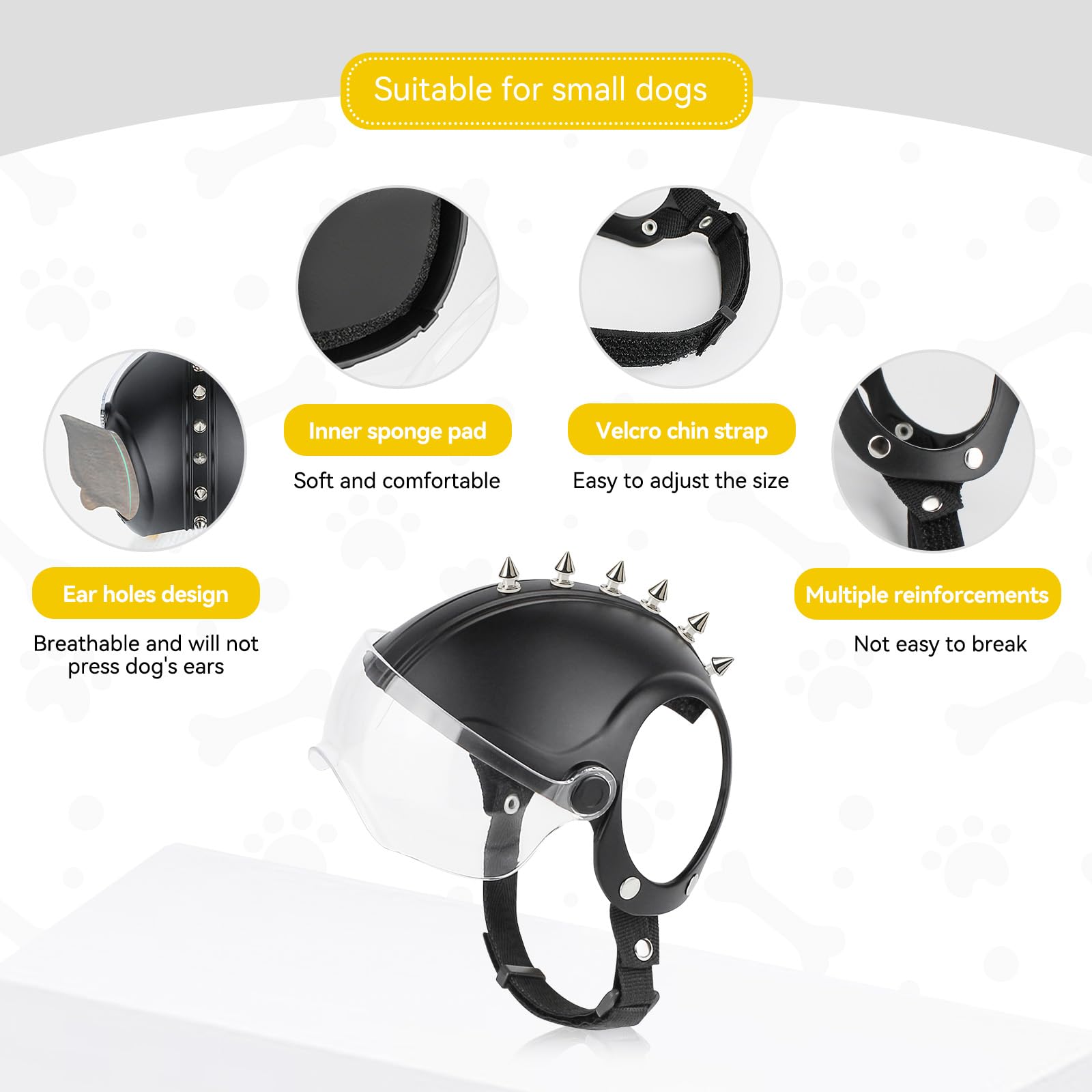 Casque pour chien avec lunettes de soleil pour chien - Protection UV - Transparent - Pour petits chiens, chiots