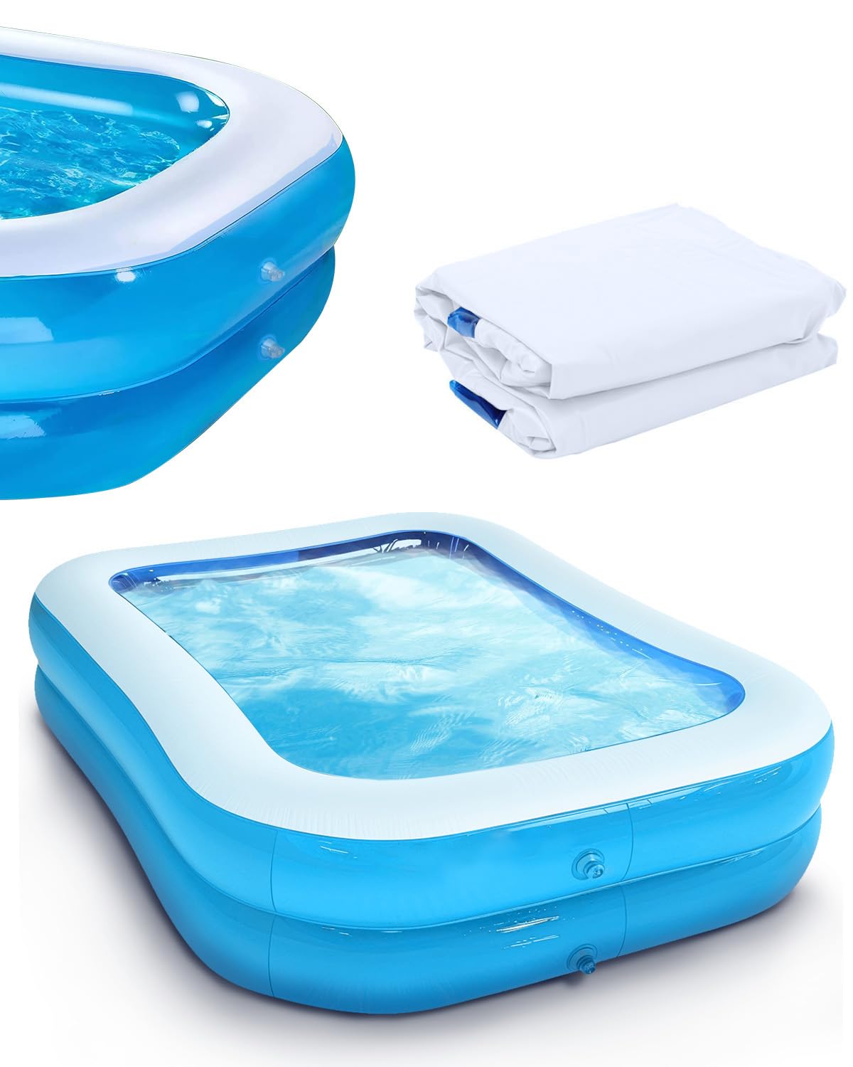Aufblasbares Planschbecken, Family Pool für Kinder, Klappbarer Kinderplanschbecke PVC Rechteck, Family Schwimmbecken für Gärten, Hinterhof, Sommer Strand Garten Wasserspaß, 200 × 150× 50cm