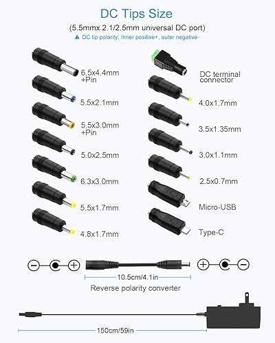 Miniatura 3 de Alitove - Adaptador universal de alimentación de CA a CC 30 W 3 V 45 V 5 V 6 V 75 V 9 V 12 V ajustable con 6 adaptadores y puerto USB para el hogar