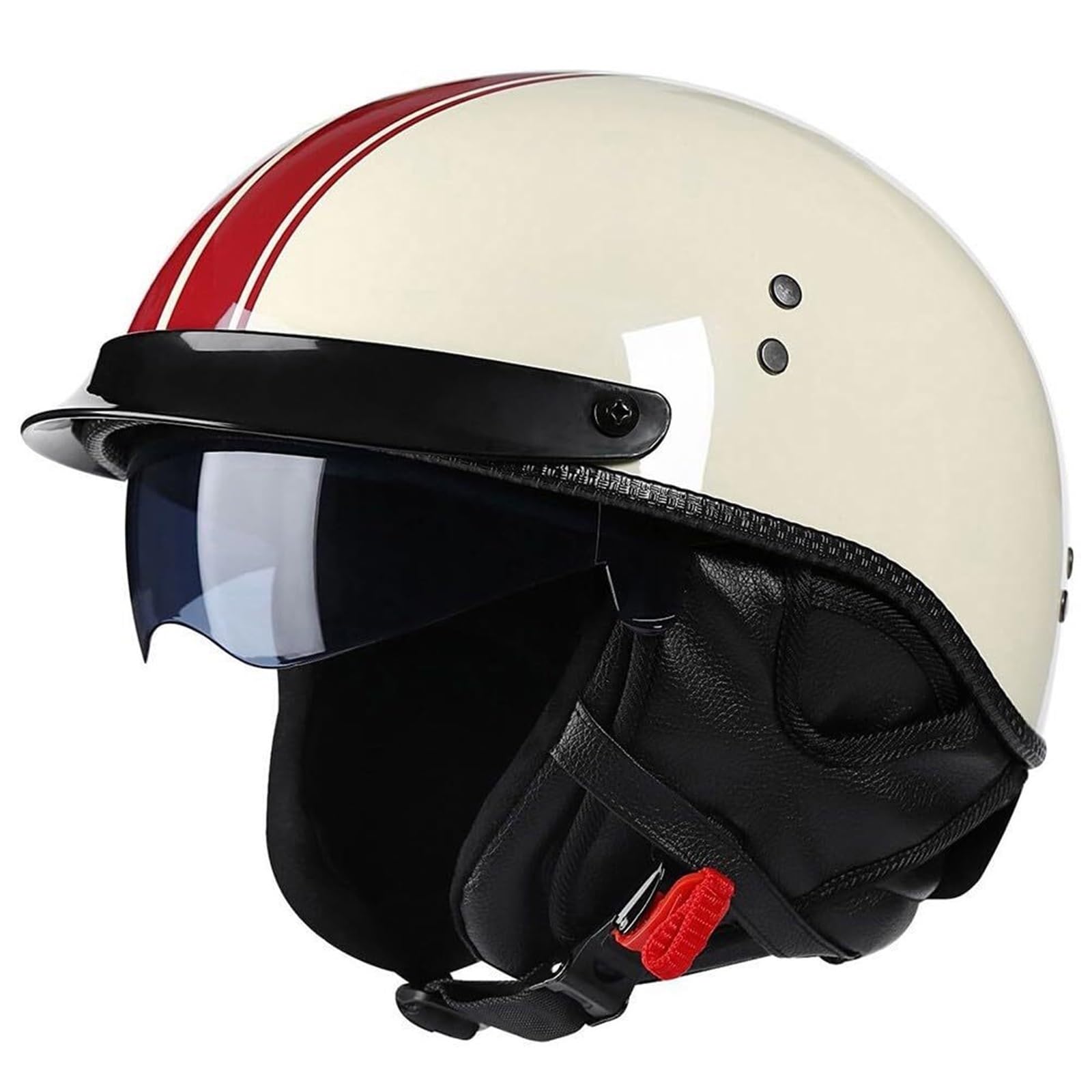 Kask Motocyklowy Jet Style Retro Stripe, Urban Cafe Racer z Blendą Przeciwsłoneczną, ECE 22.06, Otwarty Kask na Motor Cruiser Bobber Chopper