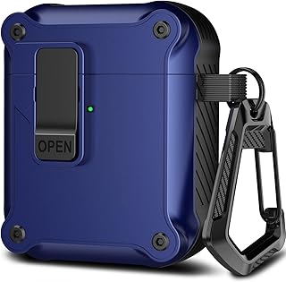 R-fun AirPods 2nd Generation & 1st Generation with Automatic Secure Lock Clip, Hard Shell Full-Body Protective for Women Men with Apple AirPods Wireless Charging Case,Front LED Visible-Blue