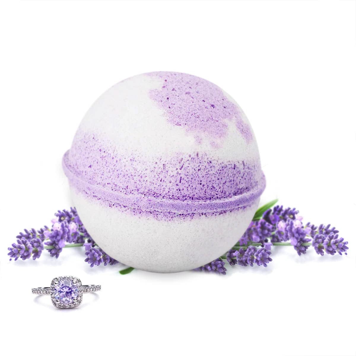 Aromatherapy Handmade Bath Bombs with Surprise Ring Gift Inside for Women, Lavender Scent, Made in USA, Made Without Paraben, Preservatives, Phosphate, Large 10 oz, Ring Size 6