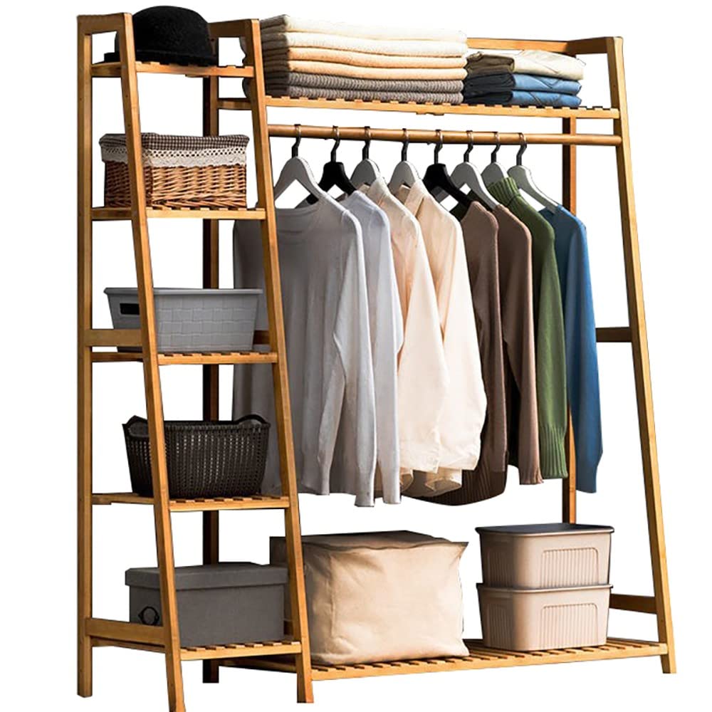 Porte-manteau robuste en bambou avec armoire ouverte et penderie haute résistance 100 kg