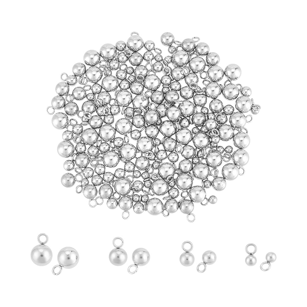 UNICRAFTALE about 160Pcs 4 Styles 304 Stainless Steel Charms Round Pendants Small Ball Charms 3-6mm in Diameter Metal Dangle Ball Bead Pendants Hole 2mm for DIY Necklace Bracelet Jewelry Making