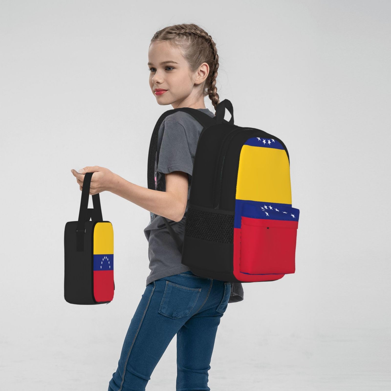 Flaga Wenezueli plecak dziecko chłopcy dziewczęta pudełko na lunch szkoła torba zestaw uczniów szkoły student prezent, Czarny, One Size, Bagaż