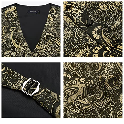 Image of HISDERN Mens Vest Tie Set 3PC Formal Waistcoat Paisley Floral Jacquard Necktie Pocket Square Suit Vests Wedding Party