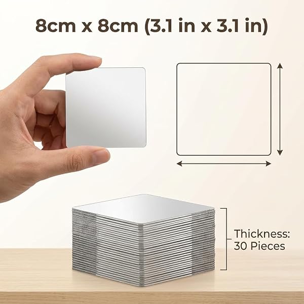 Lot de 30 Miroir Adhesif Mural 8x8cm, Carrés Acrylique Miroir Autocollant Flexibles, Decoration Murale pour Chambre, Salle de Bain, Salon, Bricolage, sans Cadre, Facile à Coller - 2