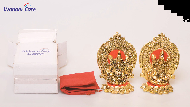 Estatua de Lakshmi y Ganesh en flor de loto decorativa miniatura 7