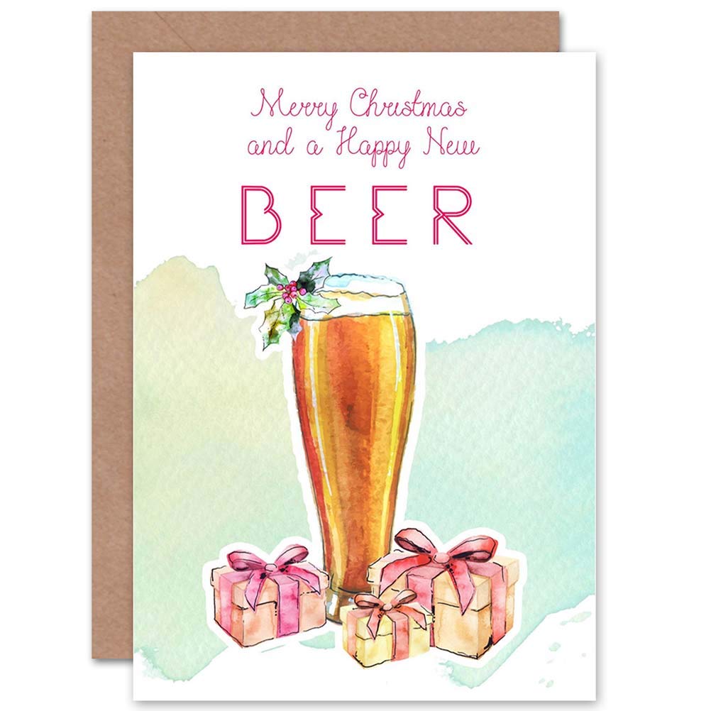 Wee Blue Coo Merry Chrisymas And a Happy New Beer - Funny Adult Alcohol Christmas Card