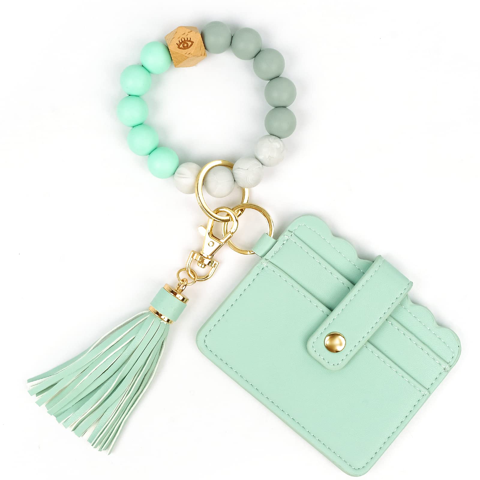 Wristlet Keychain for Women, Silicone Beaded Keychain Bracelet, Car Key Chain Wristlet with Wallet