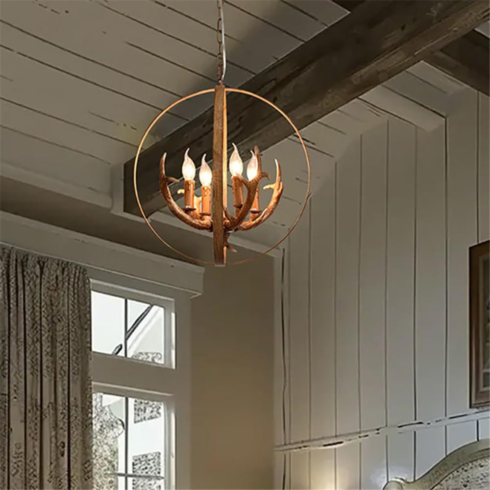 LYMSXAZOU American Retro Chandelier Personality Creative Living Room Restaurant Bedroom Clothing Store Bar Cafe Log Cabin Corridor Pendant Light (H A D49CM)