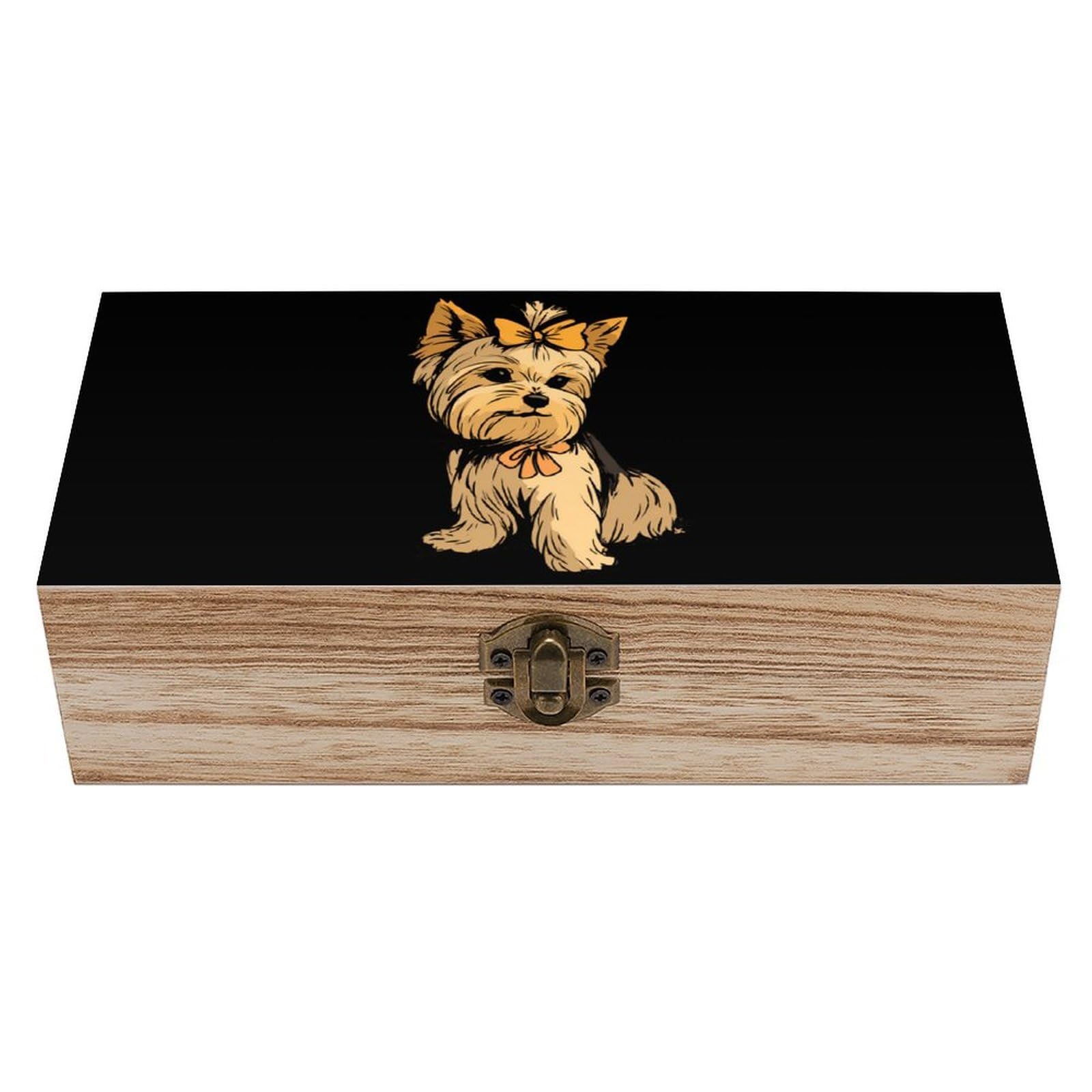 HLBSDM Cute Yorkshire Terrier Wooden Box with Hinged Lid Decorative Storage Case Container