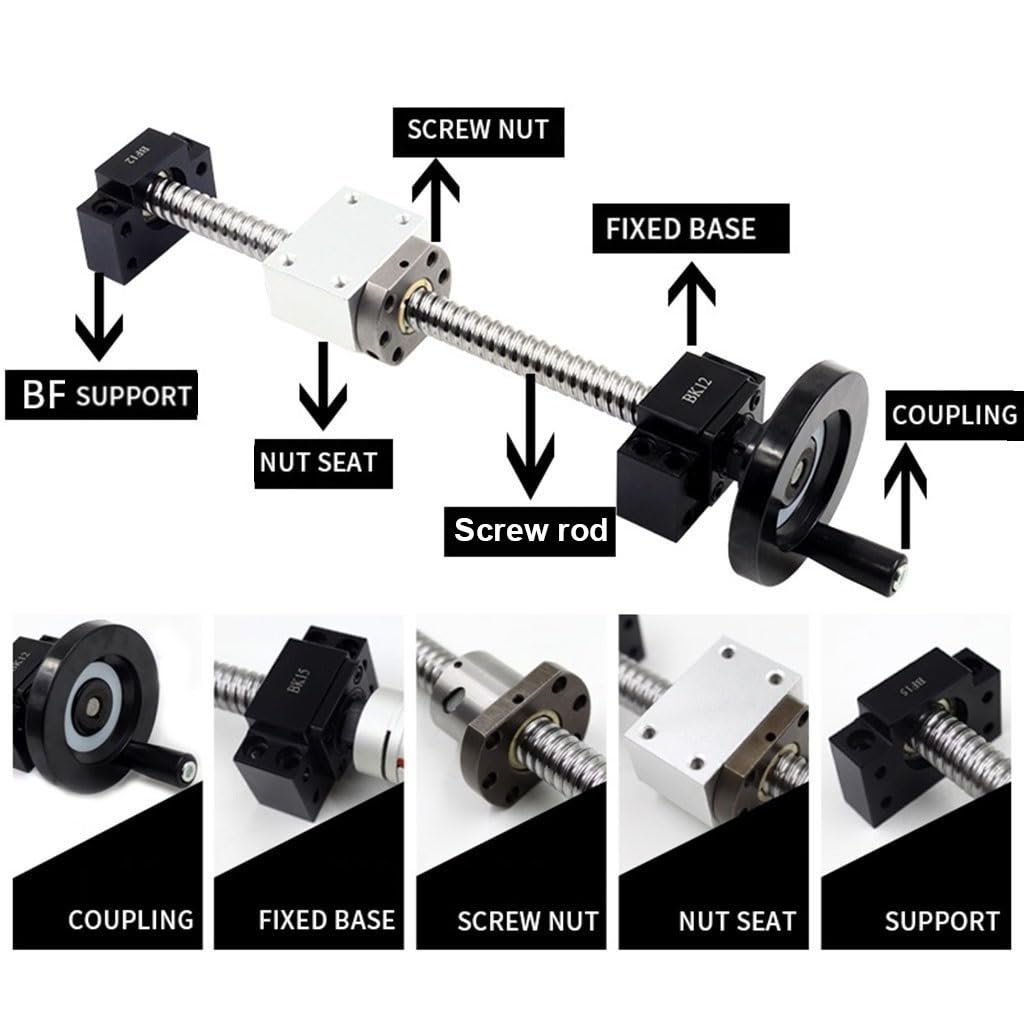 1Kit Set di Viti a Sfere, SFU 2005 2010 2505 2510 Lunghezza 500mm 1000mm Guide lineari + BF/BK12 + Alloggiamento for Dado a Sfere, Accessori for stampanti 3D for Parti CNC(2005,500MM)