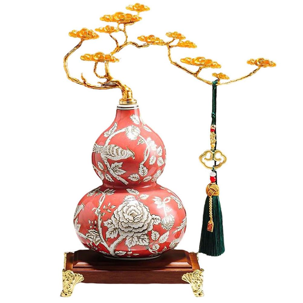 Hhctebec Red Feng Shui Ceramics Wu Lou Hu Lu Gourd Chinese Good Luck For Good Luck Fortune Wealth Health Success Gourd Collectible Amulet Decorations To Friends Families Lovers,