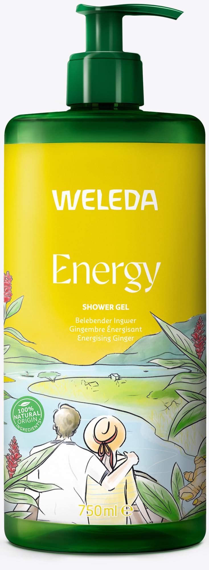 WELEDA Bio Energy XXL Duschgel vegan - Naturkosmetik Aroma Dusche für Frauen & Männer mit Ingwer / Zedernholz Duft - Natürliche Hautpflege Duschseife mit Pumpspender für Gesicht & Körper (1x750ml)