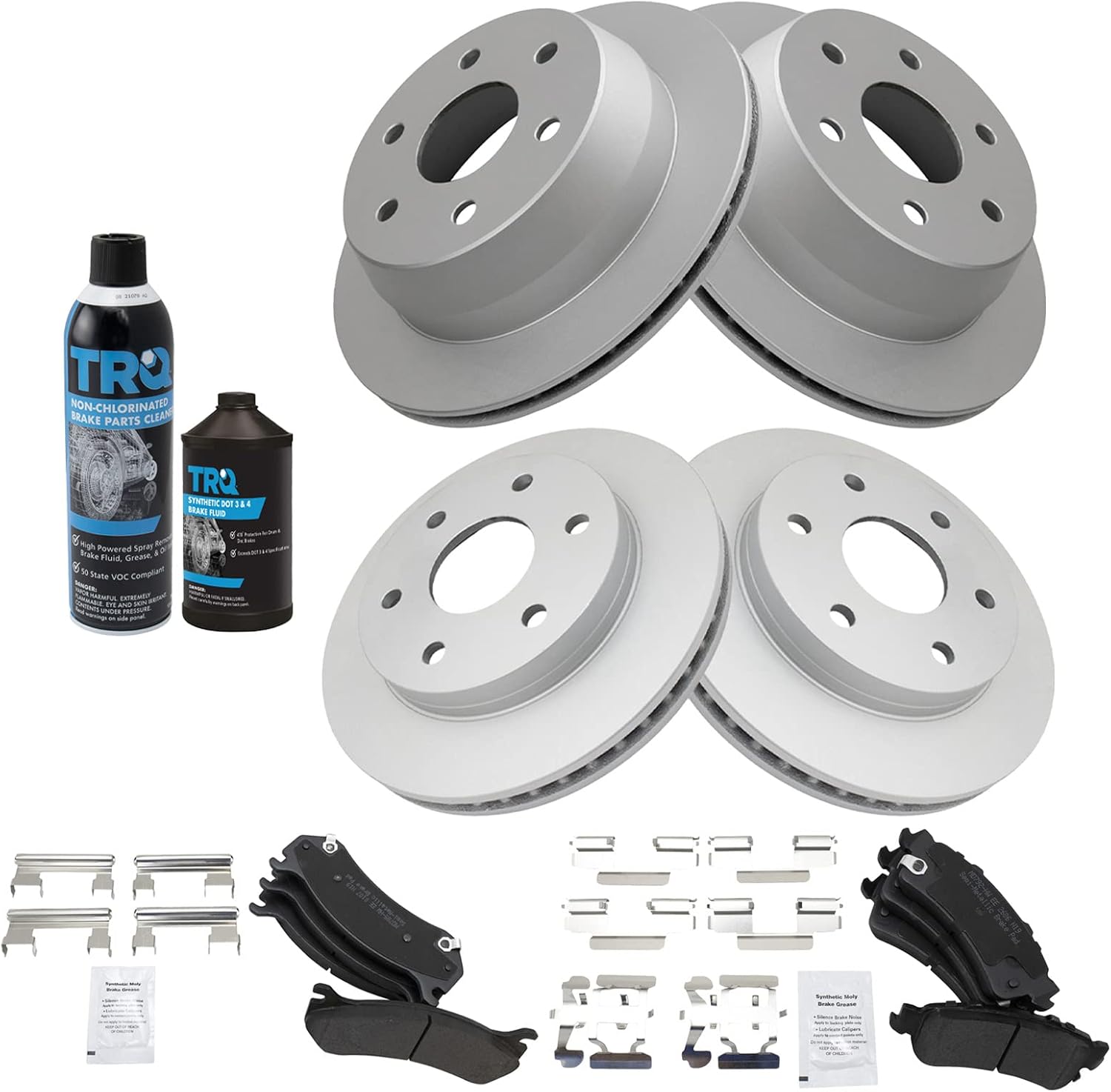 TRQ Front & Rear Brake Pad & Rotor Kit Premium G-Coated Semi-Metallic Compatible with 99-07 Chevrolet GMC