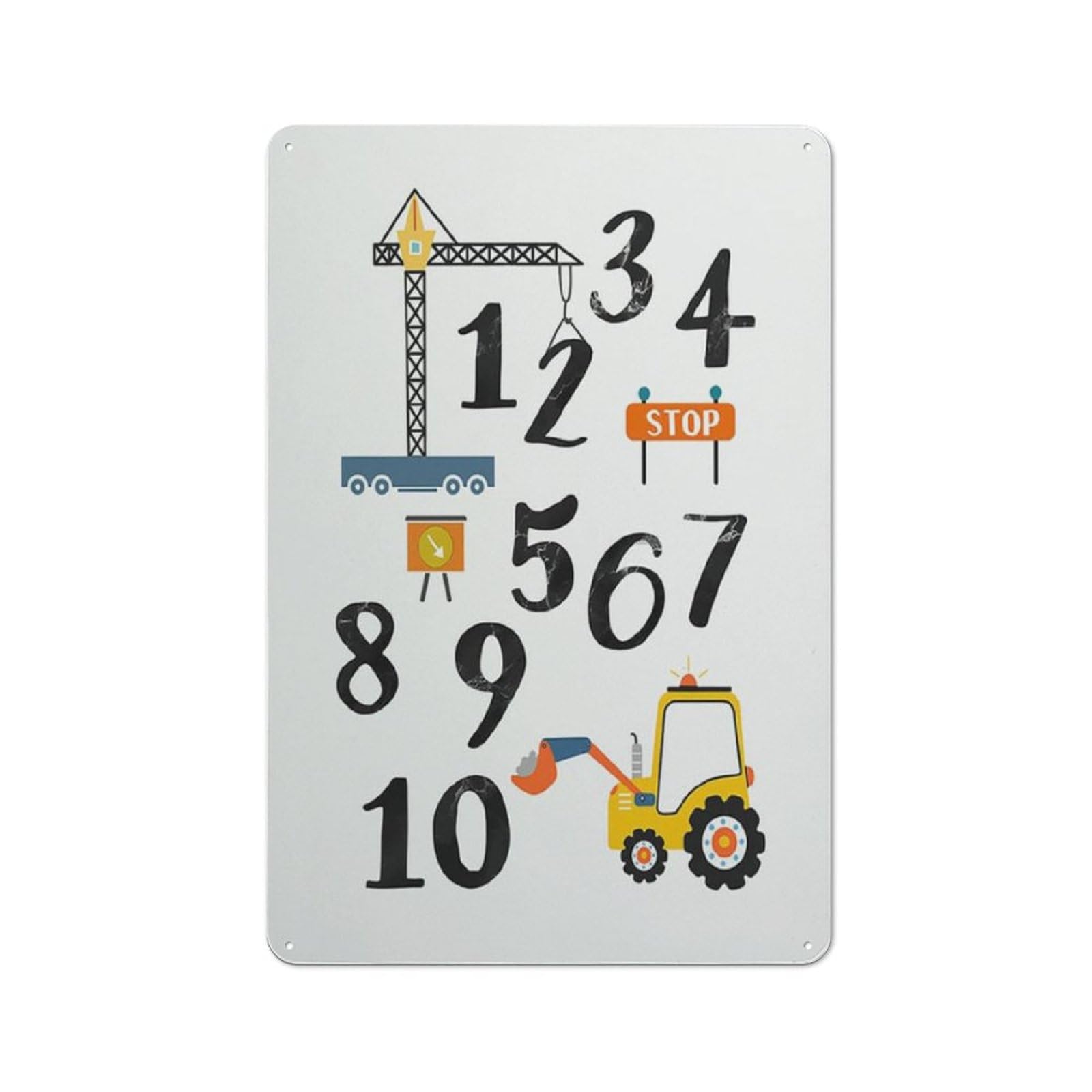 ACDOET Rustic Metal Tin Sign Educational 123 Numbers Construction Trucks Wall Art Decor, Number Learning Print Painting Artwork Home Wall Decoration For Nursery Classroom Kids Room Bedroom 8x12 Inch