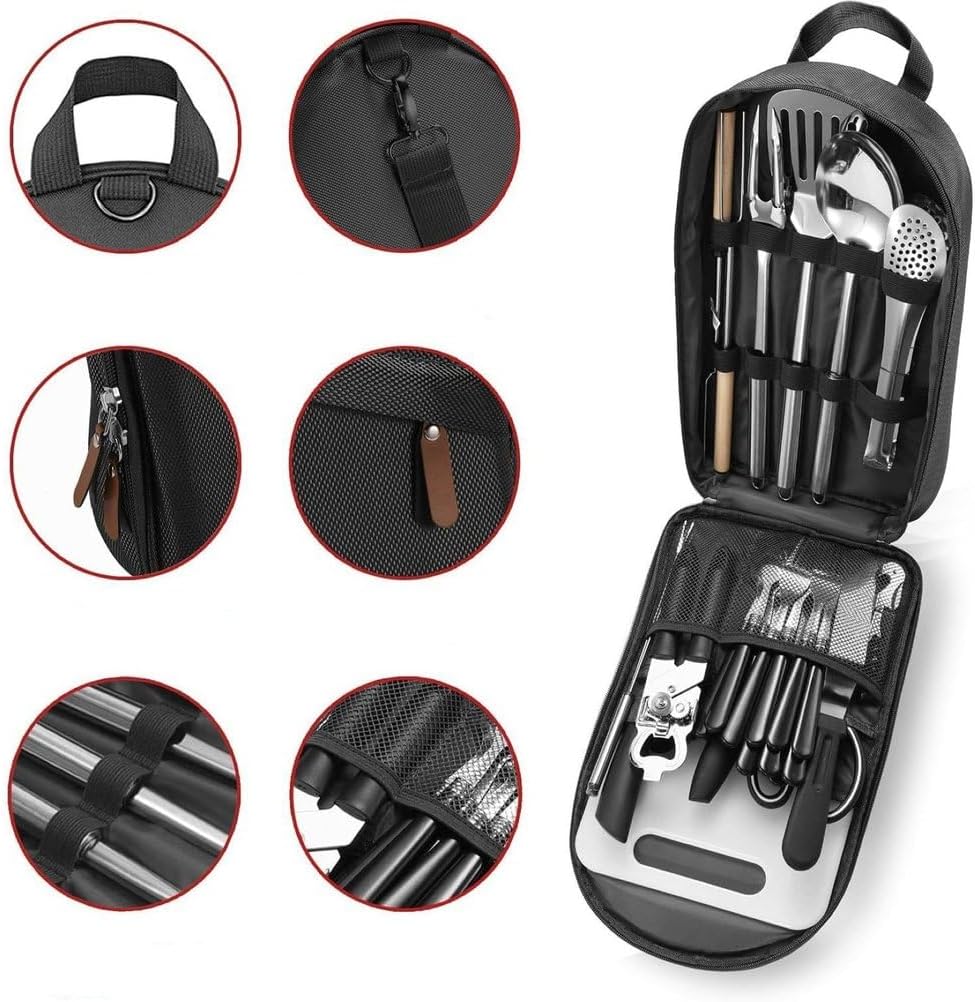 Outdoor Camping Travel Picnics Organizer Portable 27 PCS Stainless Steel Cooking Utensils Set