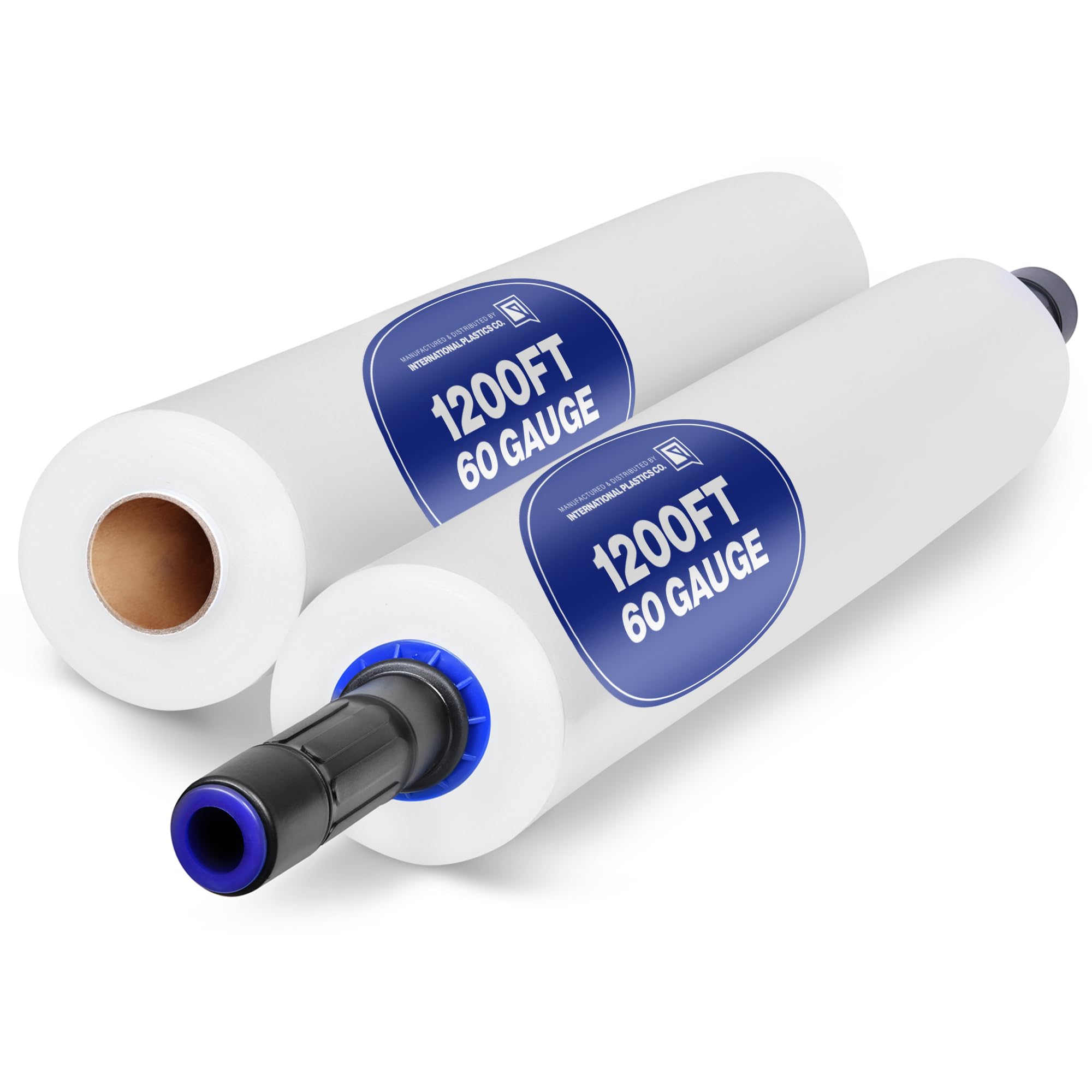 International Plastics Co. 2 Pack - Stretch Wrap Stretch Film Roll, 1200ft 500% Stretch Industrial Strength 15 inch Wide Clear Wrap with Extended Handles for Pallet Wrapping Shipping Moving