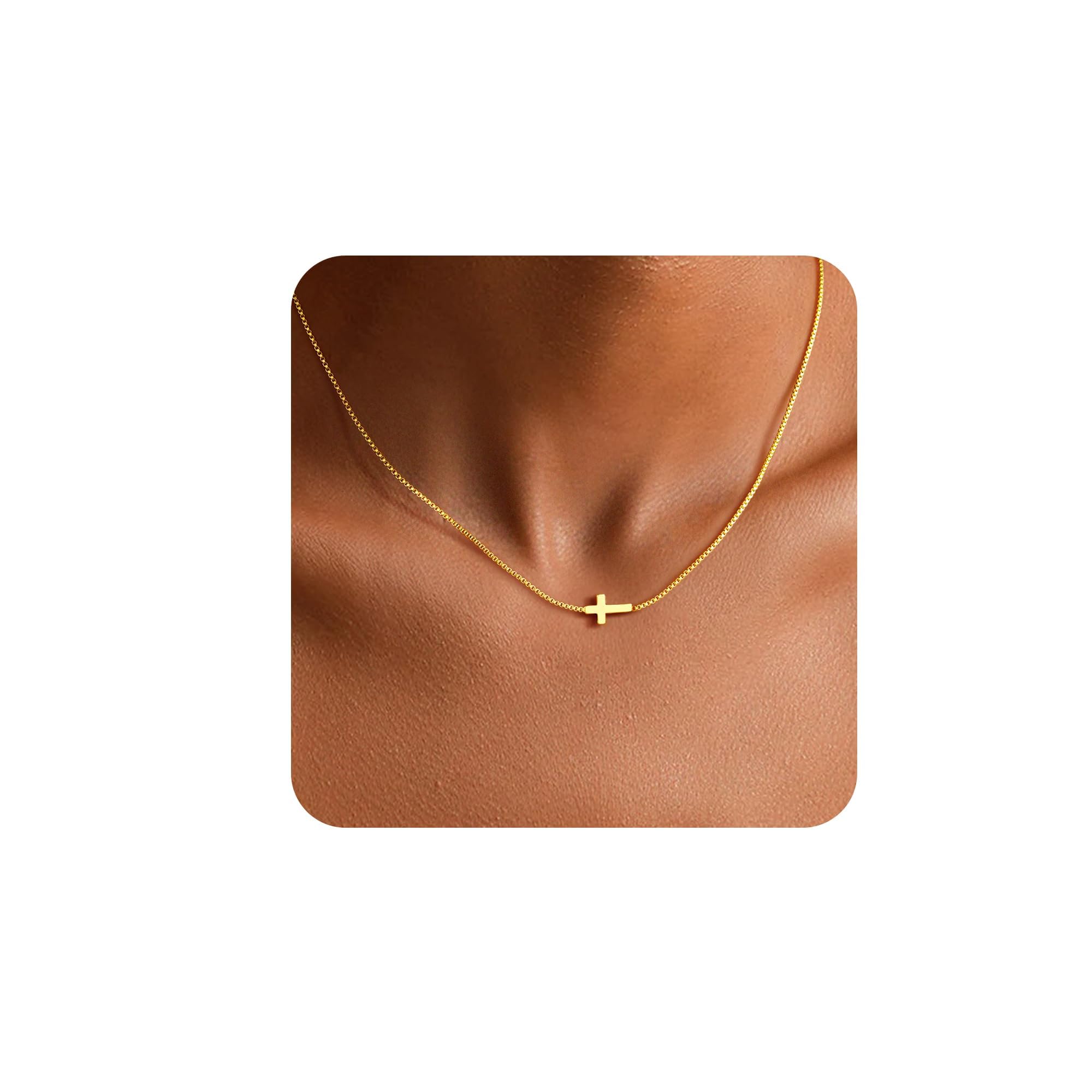 TINGN Kommunion Geschenke für Mädchen Kreuz Kette Gold Damen 14K Vergoldet Kreuzkette Halskette Elegante Choker Kette Kreuz Anhänger Christentum Schmuck Geschenke Modeschmuck für Damen Frauen