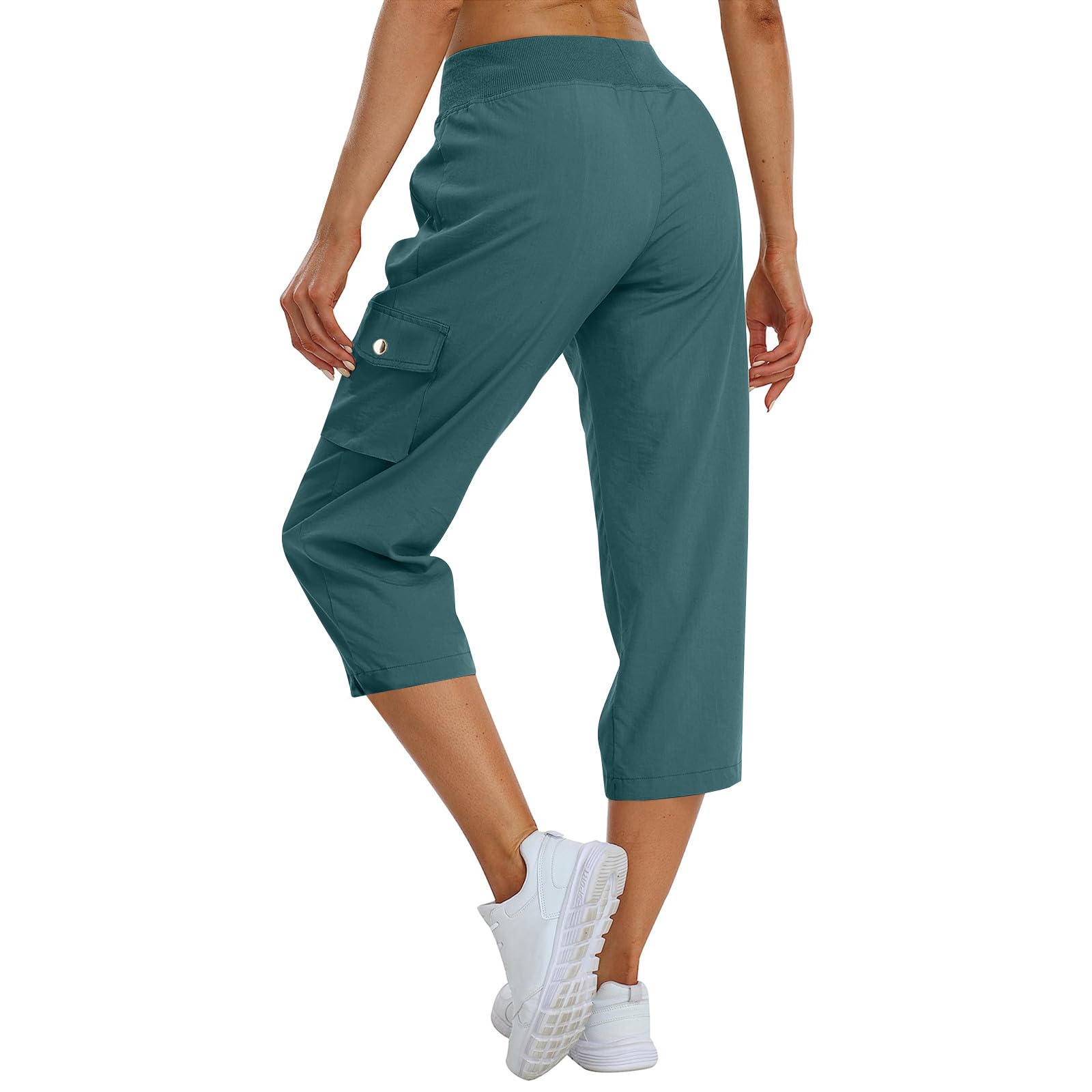 Blue Plus Size Cargo Pants for Women Casual Outdoor Quick Dry Camping Hiking Pants Drawstring Low Rise Wide Leg Shorts Cropped Plus Size Shorts with Pockets Comfy Loose Summer Outfits for Women 2025