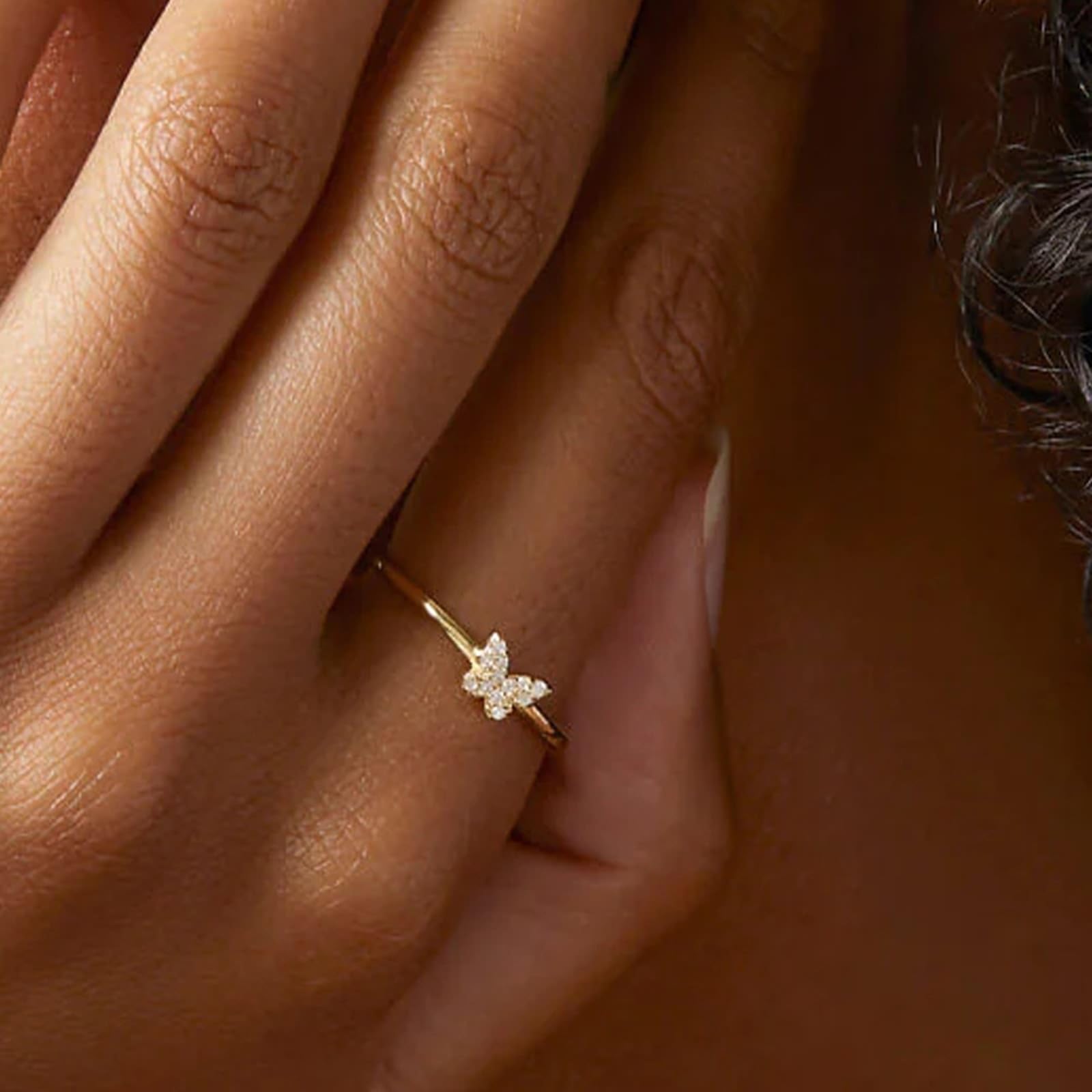 KnSam Echt Gold Schmuck Trauringe 9K/14K Gold, Moissanit Pärchen Ringe Au375/ 585 Gold, Schmetterling Eheringe, Gr.47-62