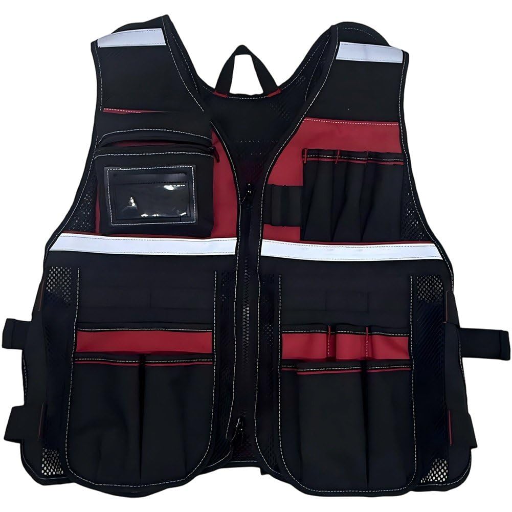 Gilet de travail multipoches ajustable avec pochette à outils intégrée
